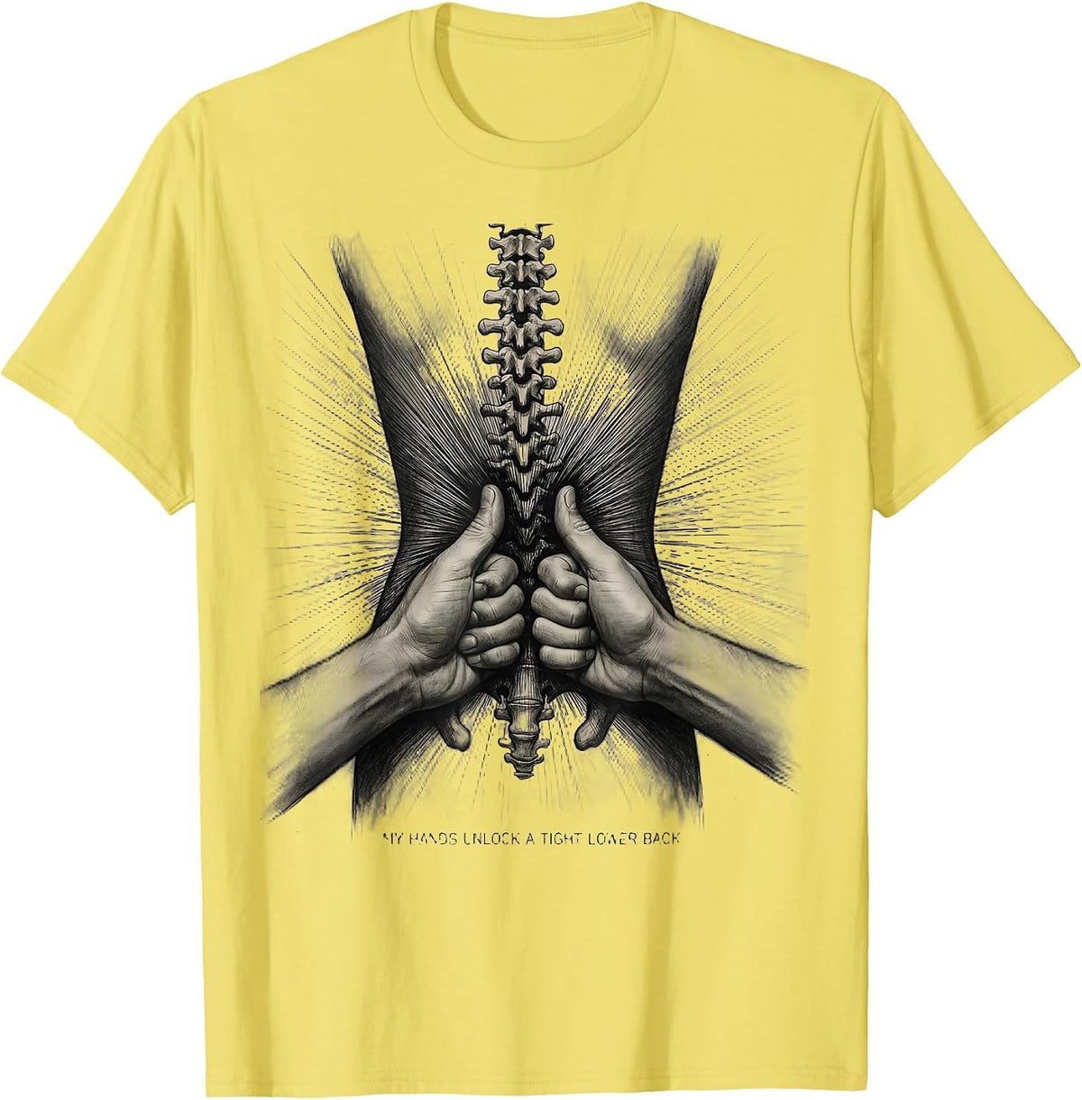 Men's My Hands Unlock A Tight Lower Back Funny Massage Therapist T-Shirt - Lemon Yellow