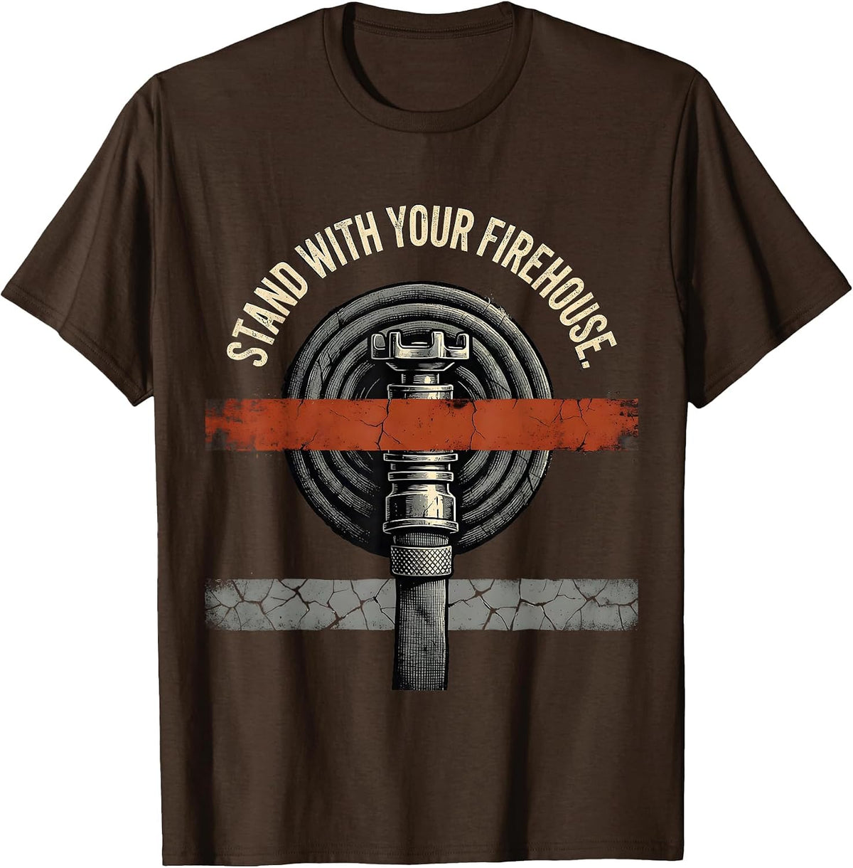 Stand With Your Firehouse Distressed Firefighter Tribute T-Shirt - Brown