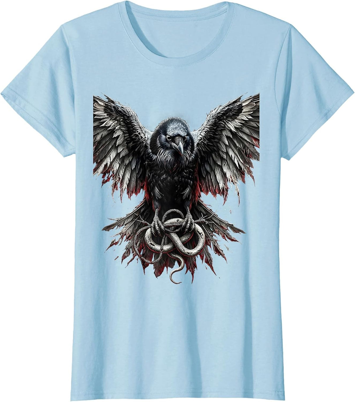 Grunge Raven Broken Guitar String Illustration T-Shirt - Baby Blue
