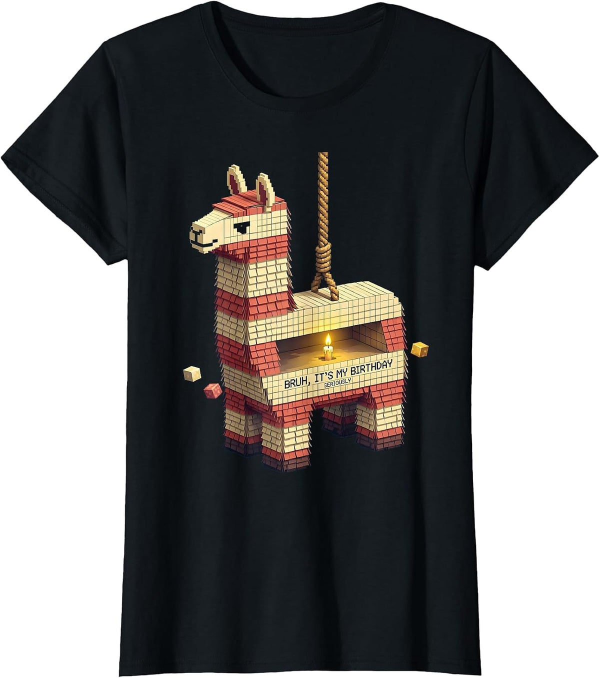 Women's Bruh It's My Birthday Seriously Funny Llama Pinata Party T-Shirt - Black