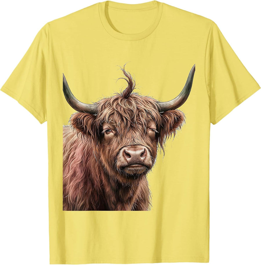 Men's Highland Cow Farm Humor Funny Cow Lover Gift T-Shirt - Lemon Yellow