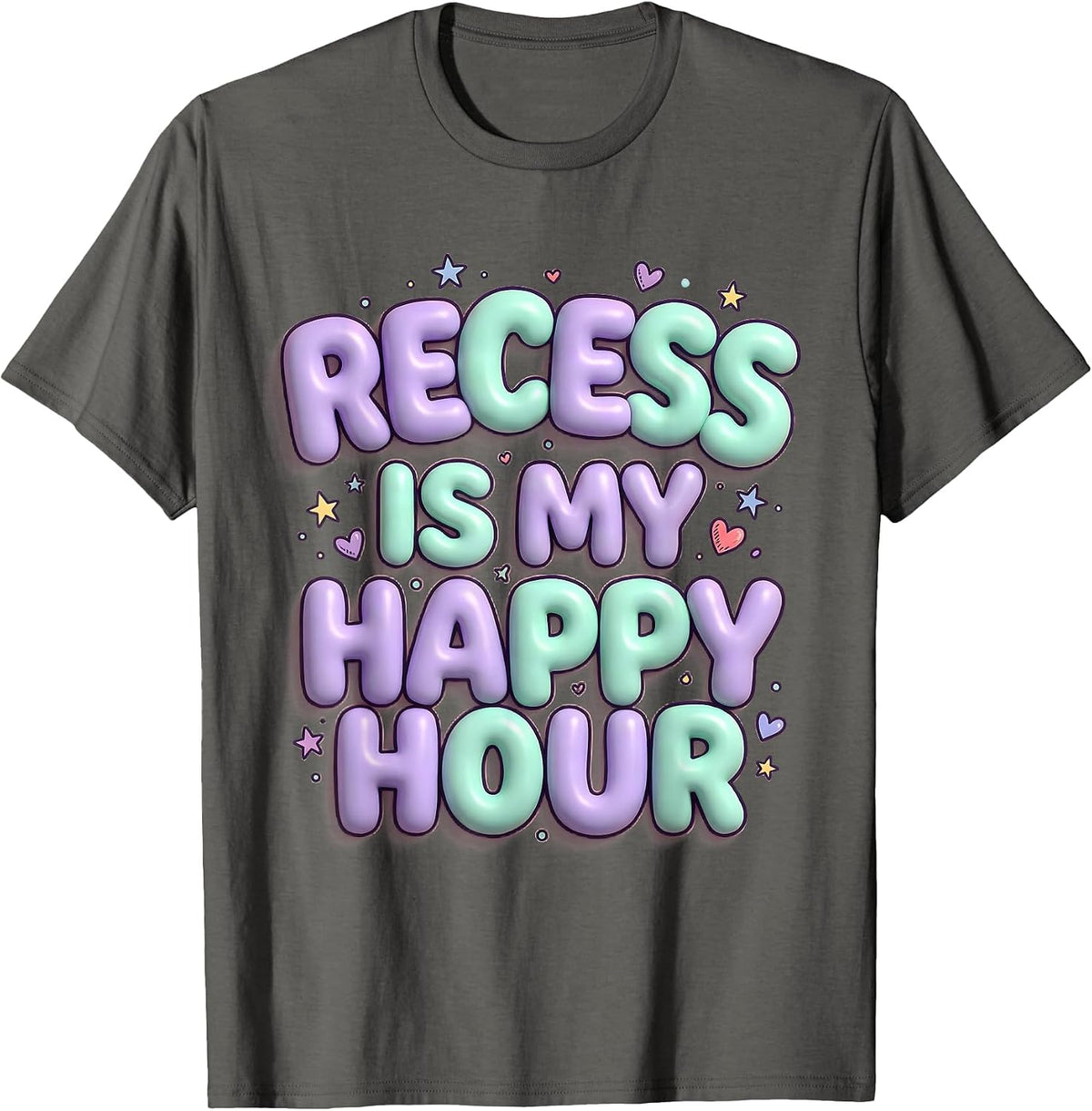 Men's Recess Is My Happy Hour Third Grade Teacher T-Shirt - Asphalt Grey