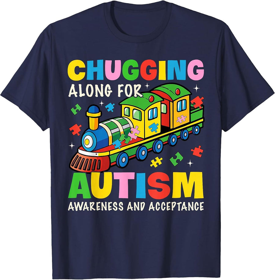 Chugging Along for Autism Awareness Acceptance Train Boy Kid T-Shirt - Navy Blue