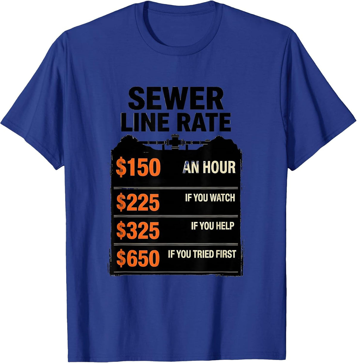 Plumber Hourly Rate Funny Plumbing Trade Gift T-Shirt - Royal Blue