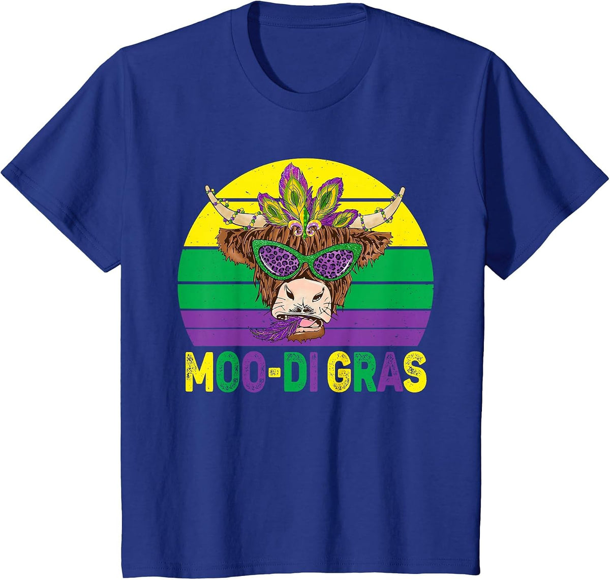 Mardi Gras Cow Heifer Beads Carnival Costume Farm Animal Cow T-Shirt - Royal Blue