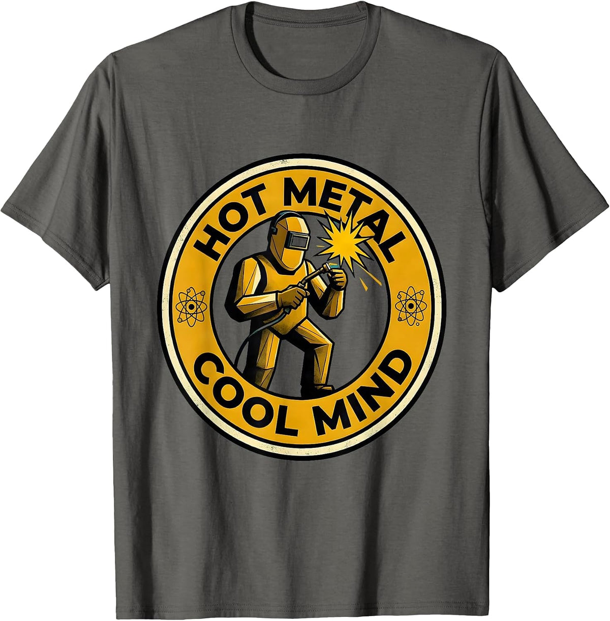Hot Metal Cool Mind Welder Graphic Design T-Shirt - Asphalt Grey