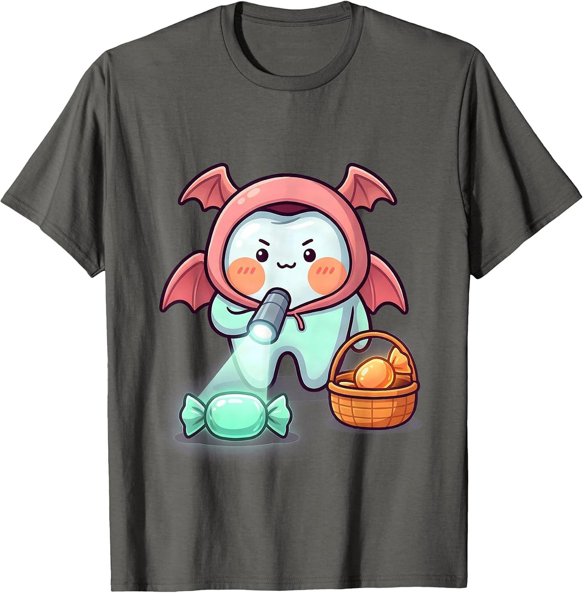 Kawaii Tooth Dentist Halloween Dental Humor T-Shirt - Asphalt Grey