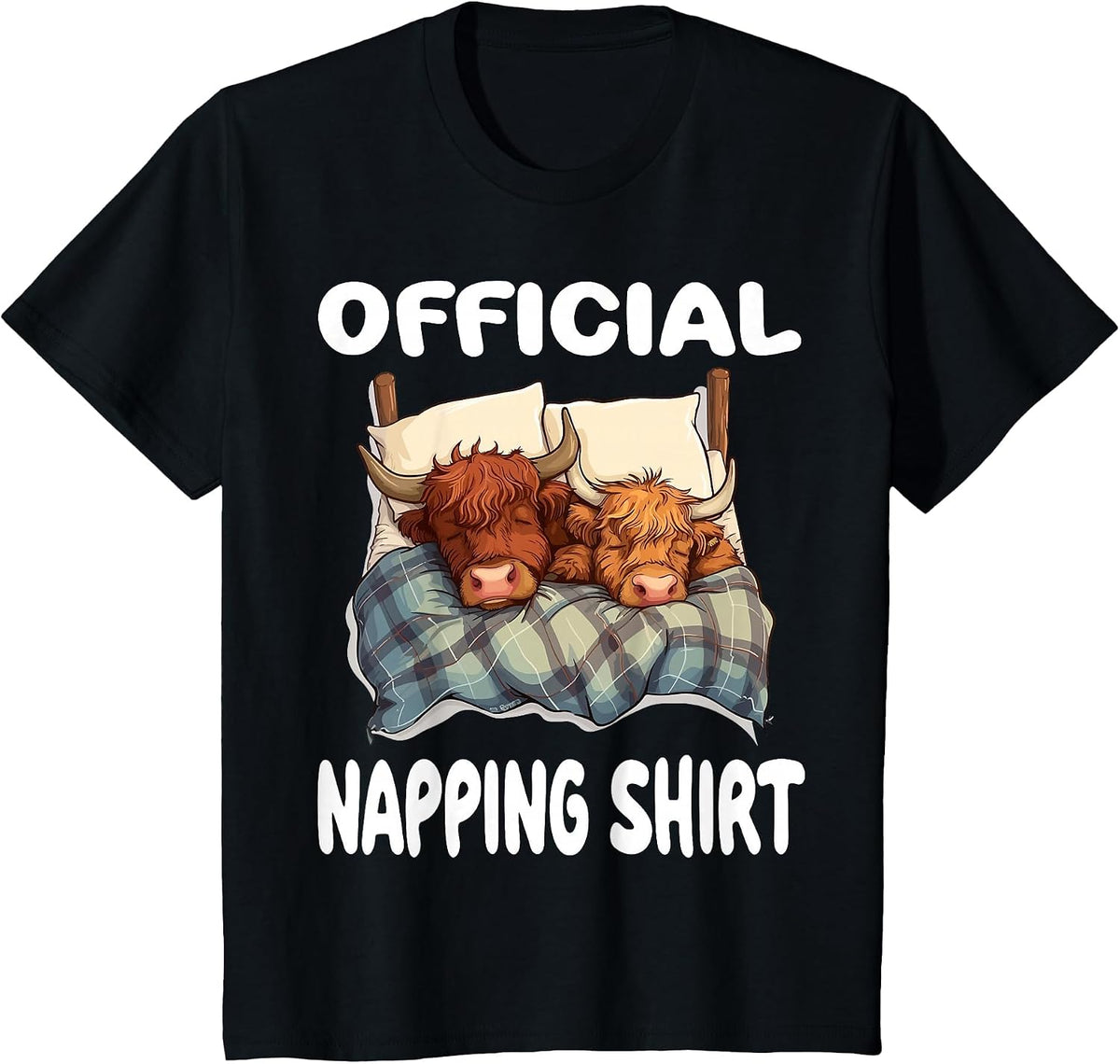 Scottish Highland Cow Official Napping Shirt Pajamas T-Shirt - Black