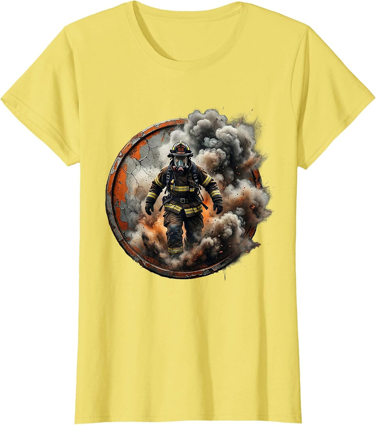 Firefighter Emerging From Smoke and Ash Graphic T-Shirt - Lemon Yellow