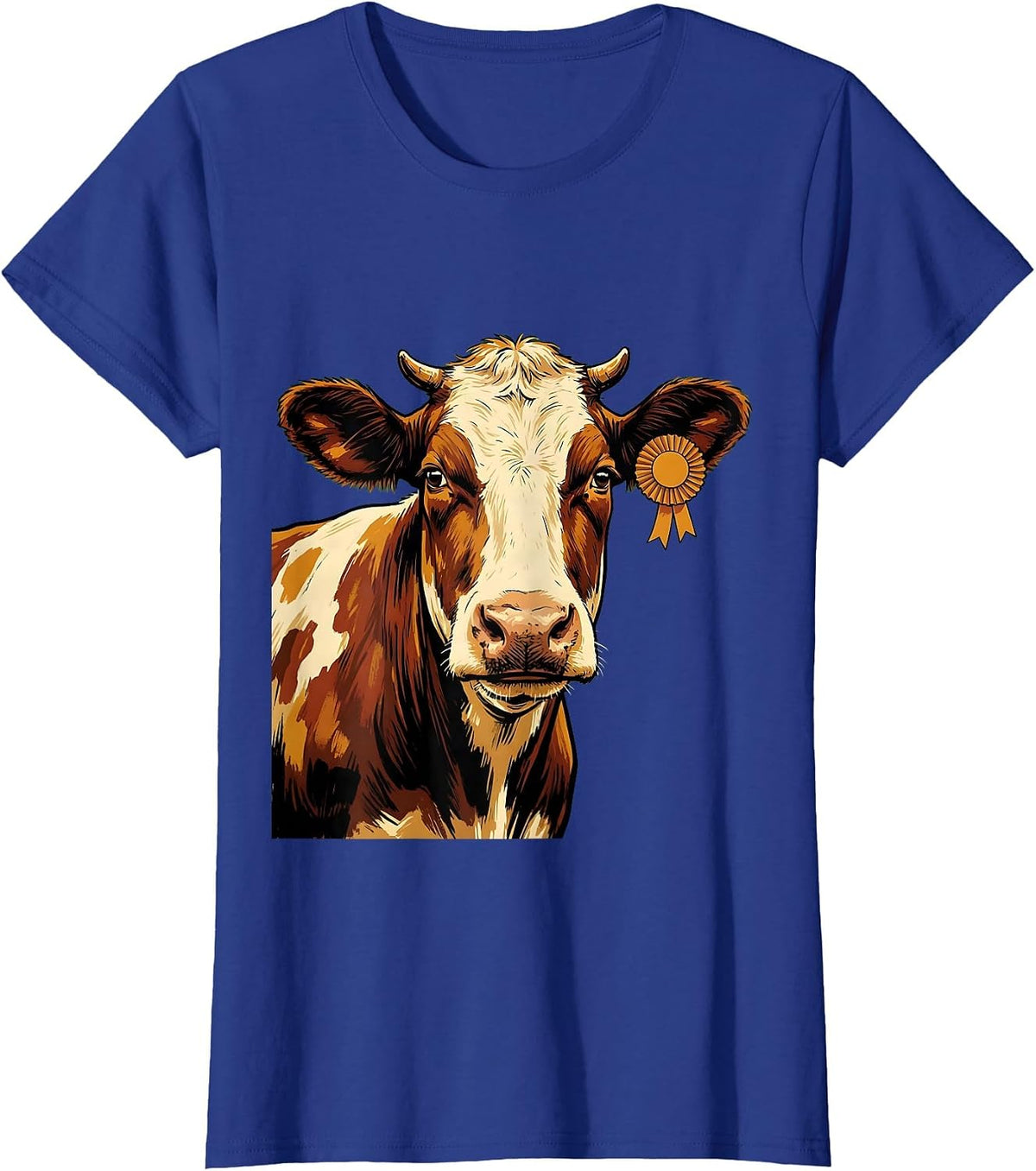 Women's Dairy Cow Face Funny Farm Animal Lover Humor T-Shirt - Royal Blue