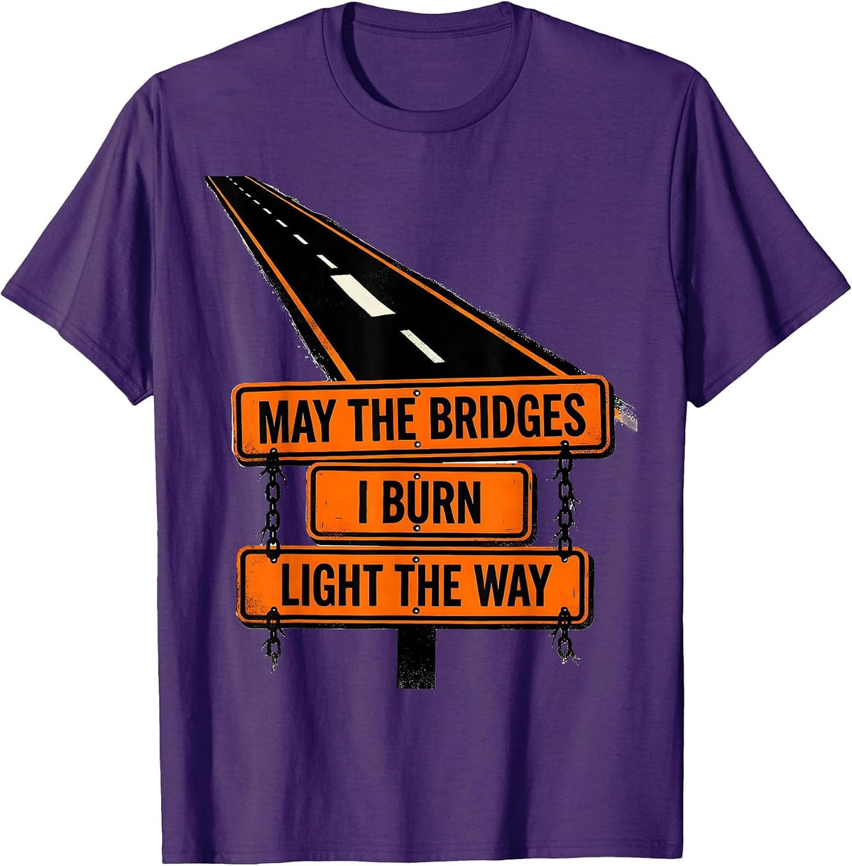 Men's May The Bridges I Burn Light The Way Gothic Skull Quote Dark T-Shirt - Purple