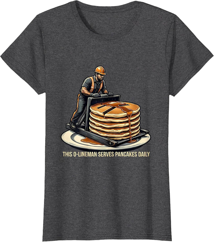 Women's This O-Lineman Serves Pancakes Daily Funny Football Lineman T-Shirt - Dark Heather Grey