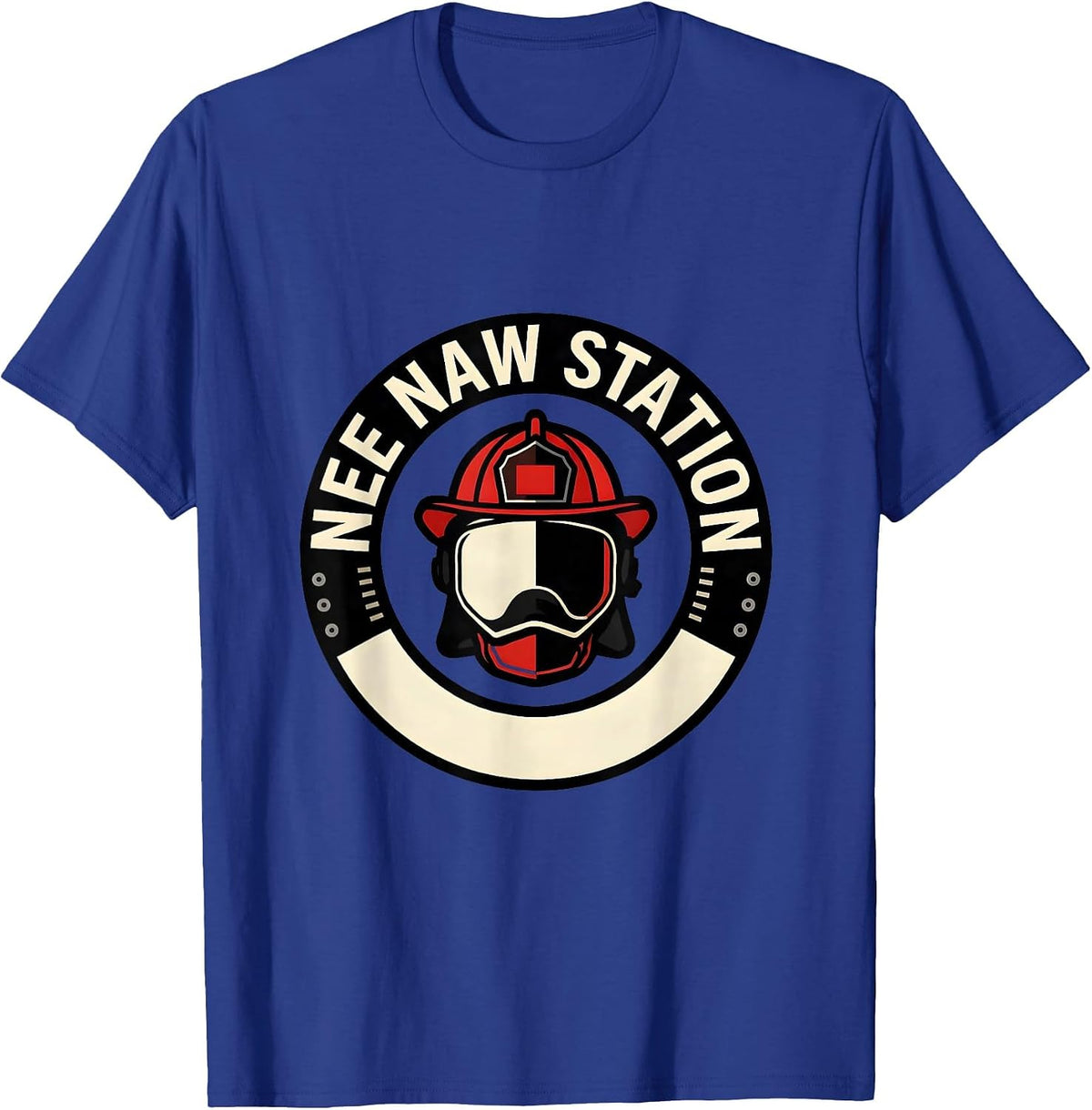 Nee Naw Station Firefighter Helmet Emblem Fire Department T-Shirt - Royal Blue
