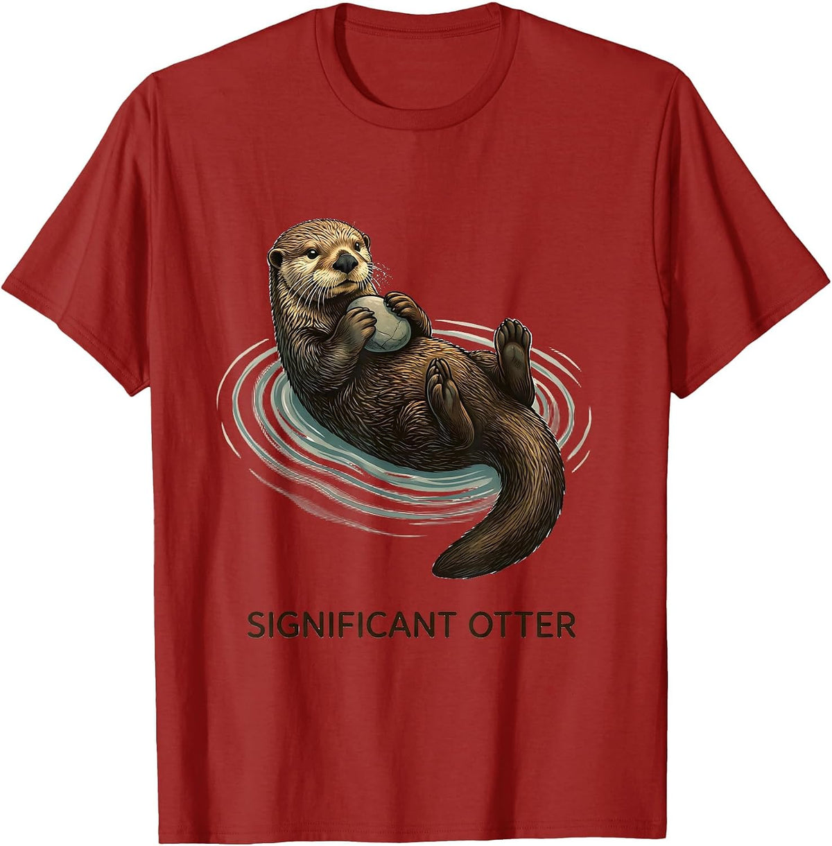 Sea Otter Floating Calm Nature Art T-Shirt, Men, Cranberry Red, Large - As Pictured