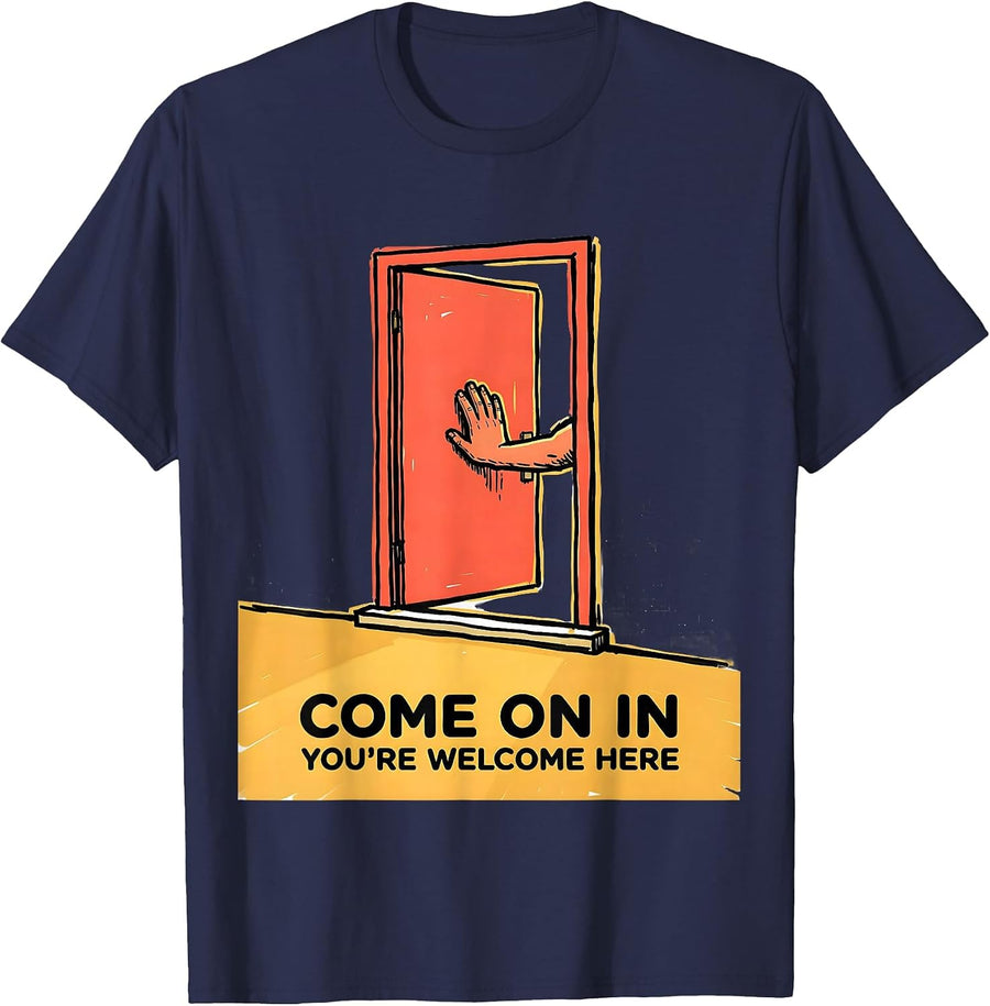 Come On In, You're Welcome Here Inclusion Ally Social T-Shirt - Navy Blue