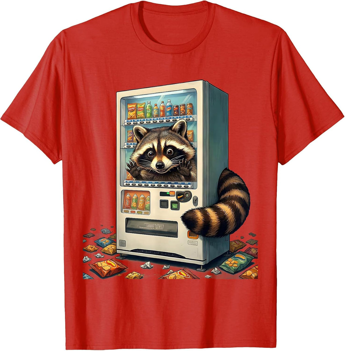 Men's Raccoon Raiding Vending Machine At Night T-Shirt - Red