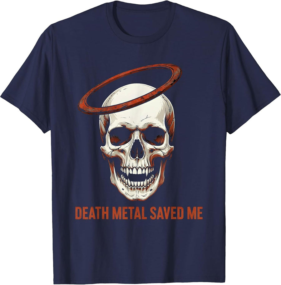 Death Metal Saved Me Bold Rock Music Design T-Shirt - Navy Blue