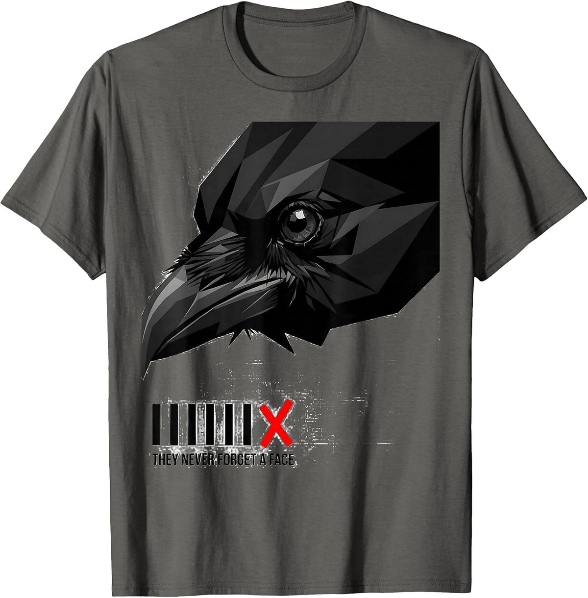 Men's They Never Forget A Face Funny Crow Meme Raven Lover Humor T-Shirt - Asphalt Grey
