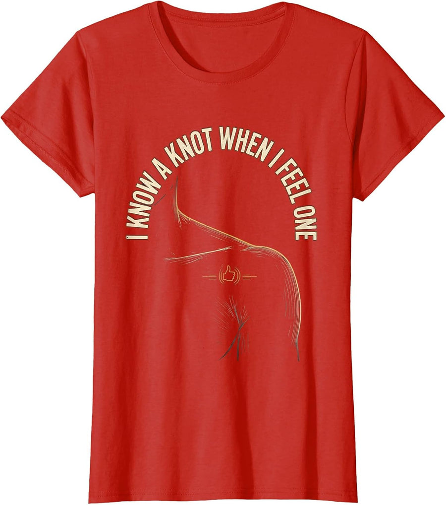Women's I Know A Knot When I Feel One Vintage Massage Therapist LMT T-Shirt - Red