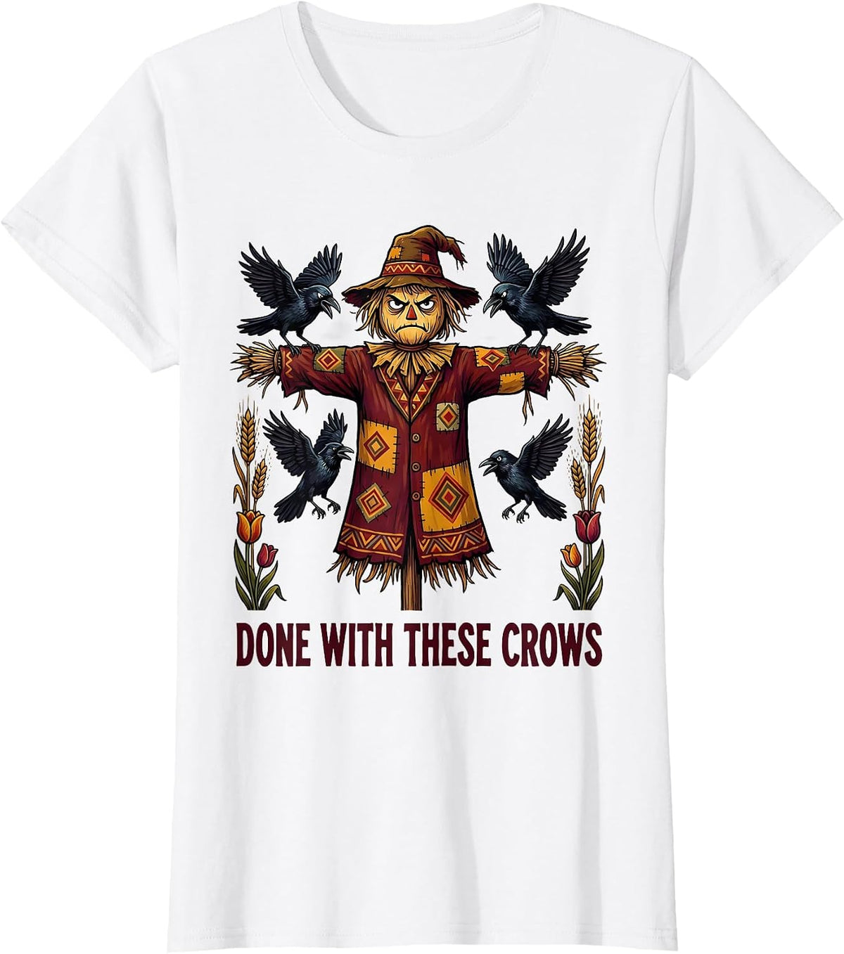 Done With These Crows Fawk Off Crow Design T-Shirt - White