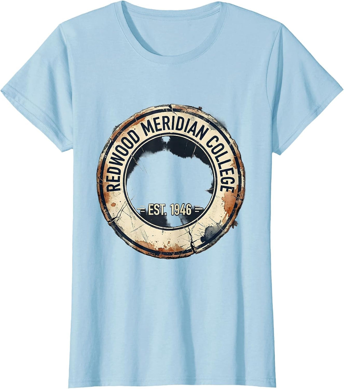 Redwood Meridian College Est 1946 Distressed Arch Retro T-Shirt - Baby Blue