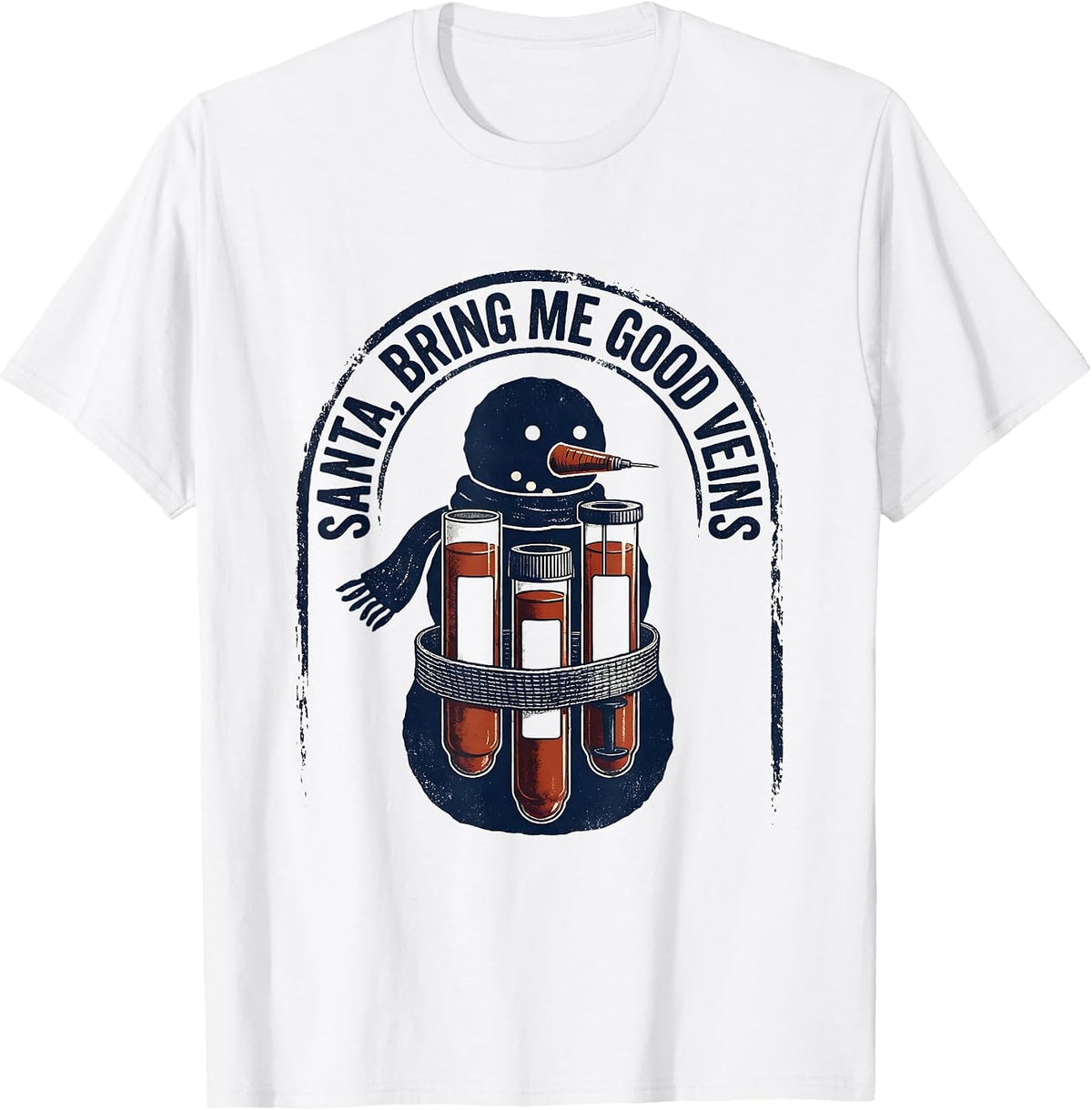 Men's Santa Bring Me Good Veins Rubber Stamp Phlebotomist T-Shirt - White