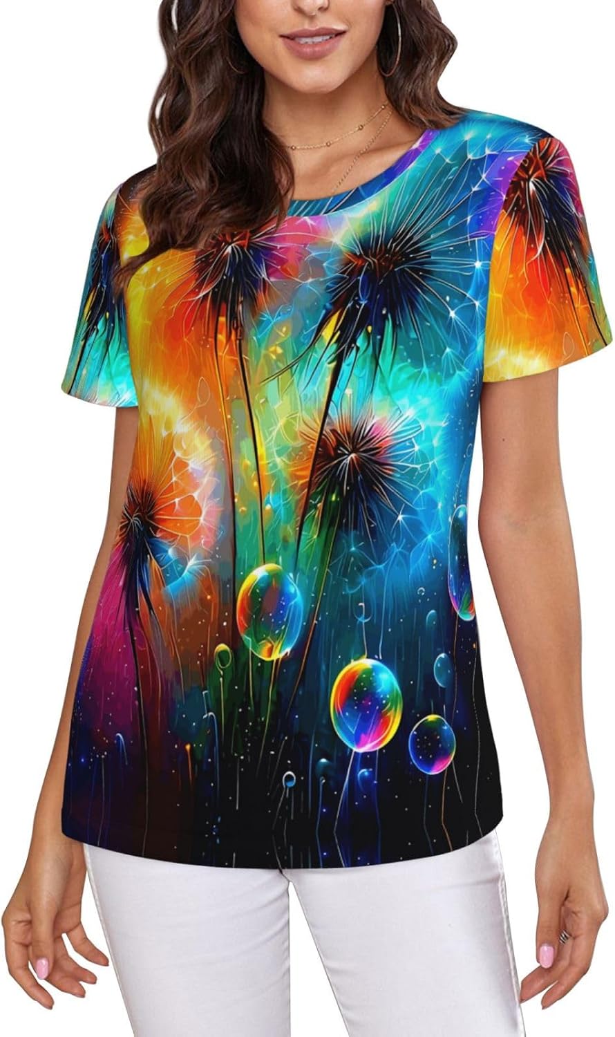 T Shirts for Women Short Sleeve Crewneck Tops Summer Basic Tee - A01