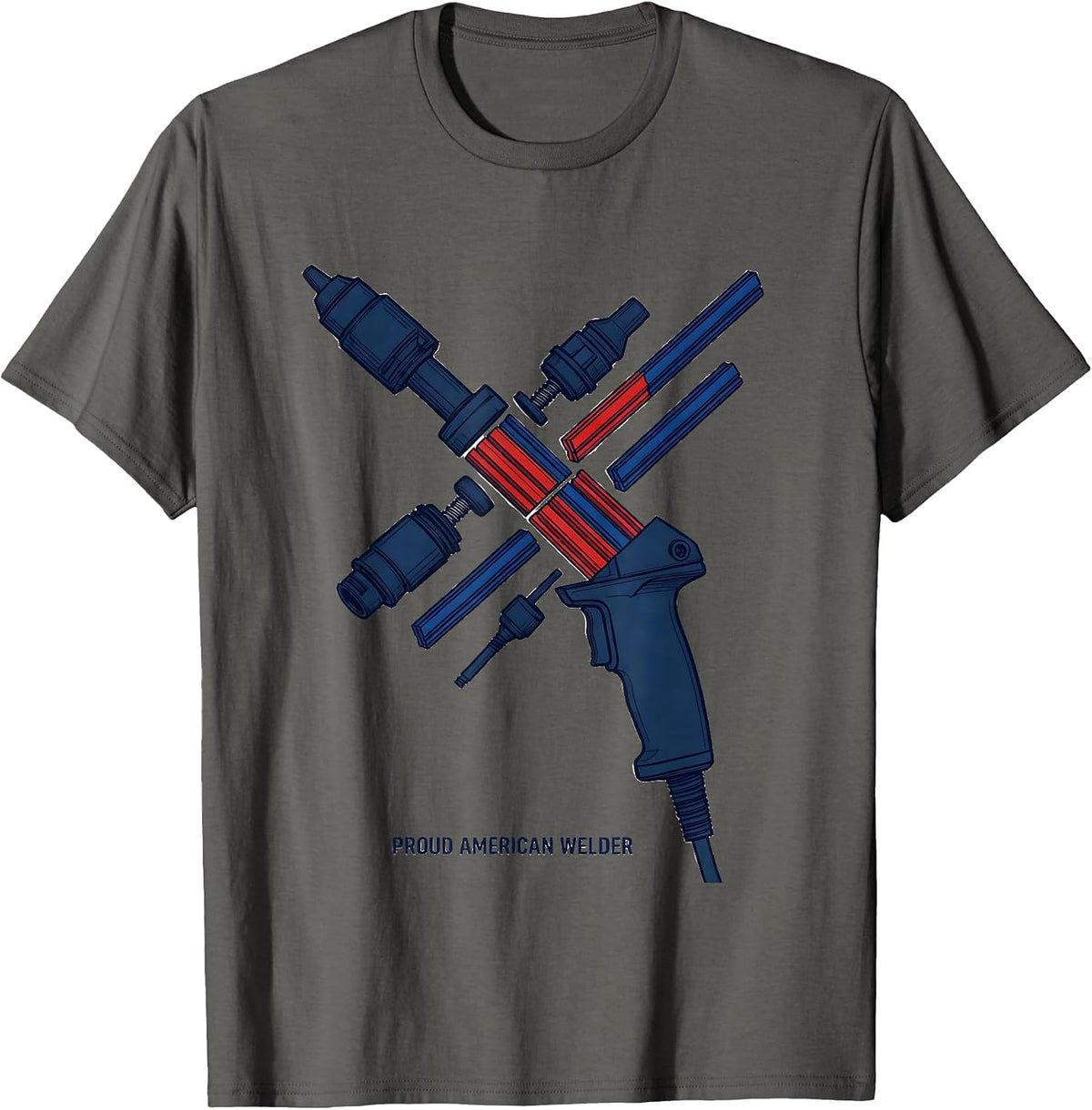 Proud American Welder Exploded MIG Welding Gun Patriotic T-Shirt - Asphalt Grey