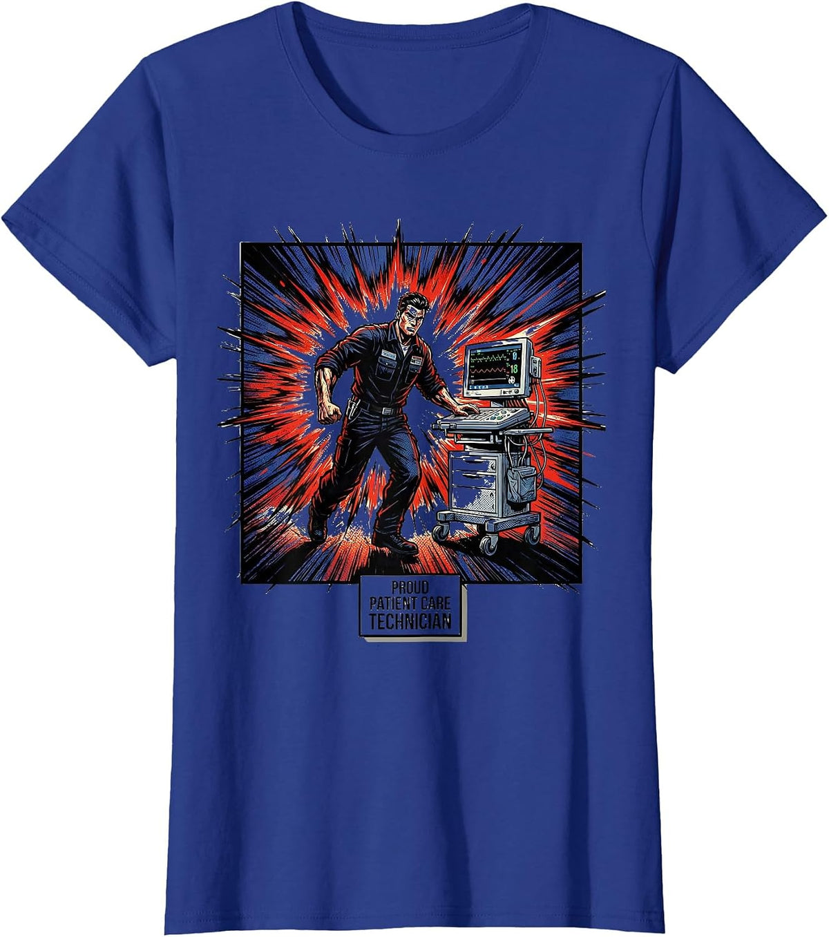 Women's Proud Patient Care Technician Comic Book PCT Workwear T-Shirt - Royal Blue