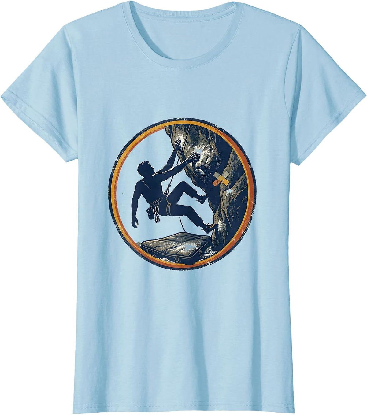 Circular Climber Badge Vintage Bouldering Rock Climbing T-Shirt - Baby Blue