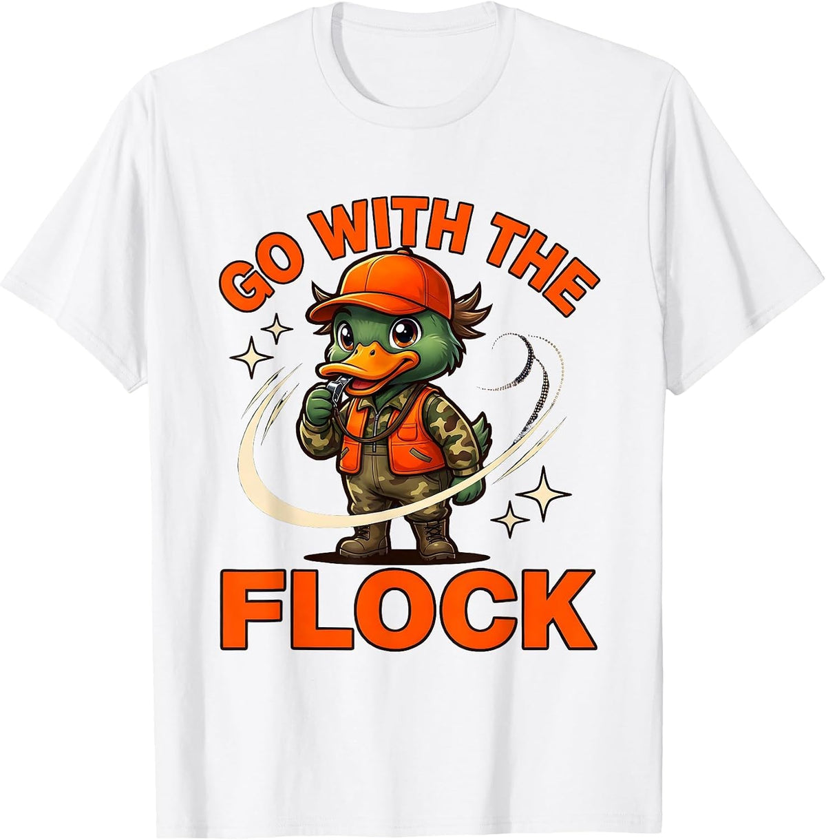 Men's GO WITH THE FLOCK Funny Duck Hunter Hunting Camp Gift T-Shirt - White