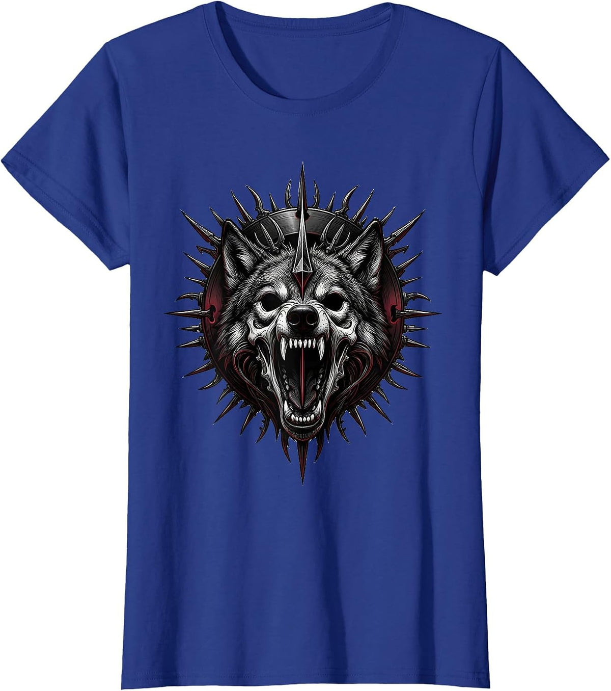 Women's Three-Eyed Wolf Blood Moon Heavy Metal Graphic T-Shirt - Royal Blue