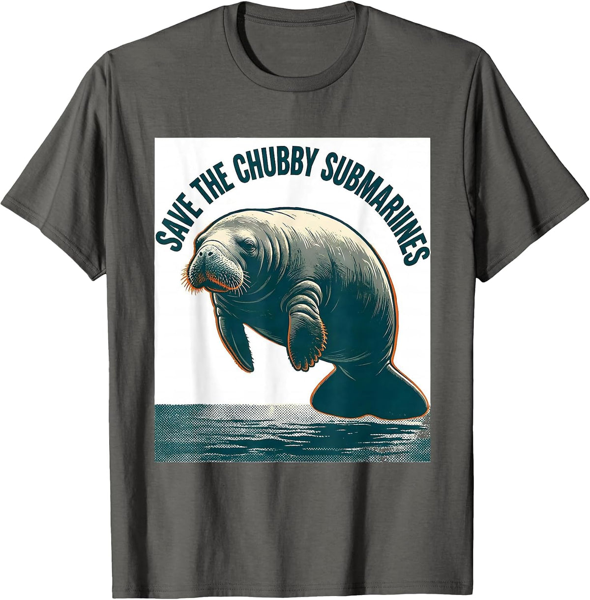 Save The Chubby Submarines Funny Manatee Sea Cow Wildlife T-Shirt - Asphalt Grey