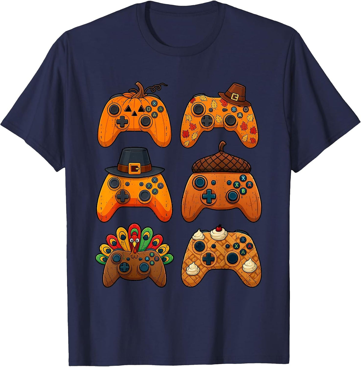 Gamer Turkey Fall Thanksgiving Video Game Gaming Teen Boys T-Shirt - Navy Blue