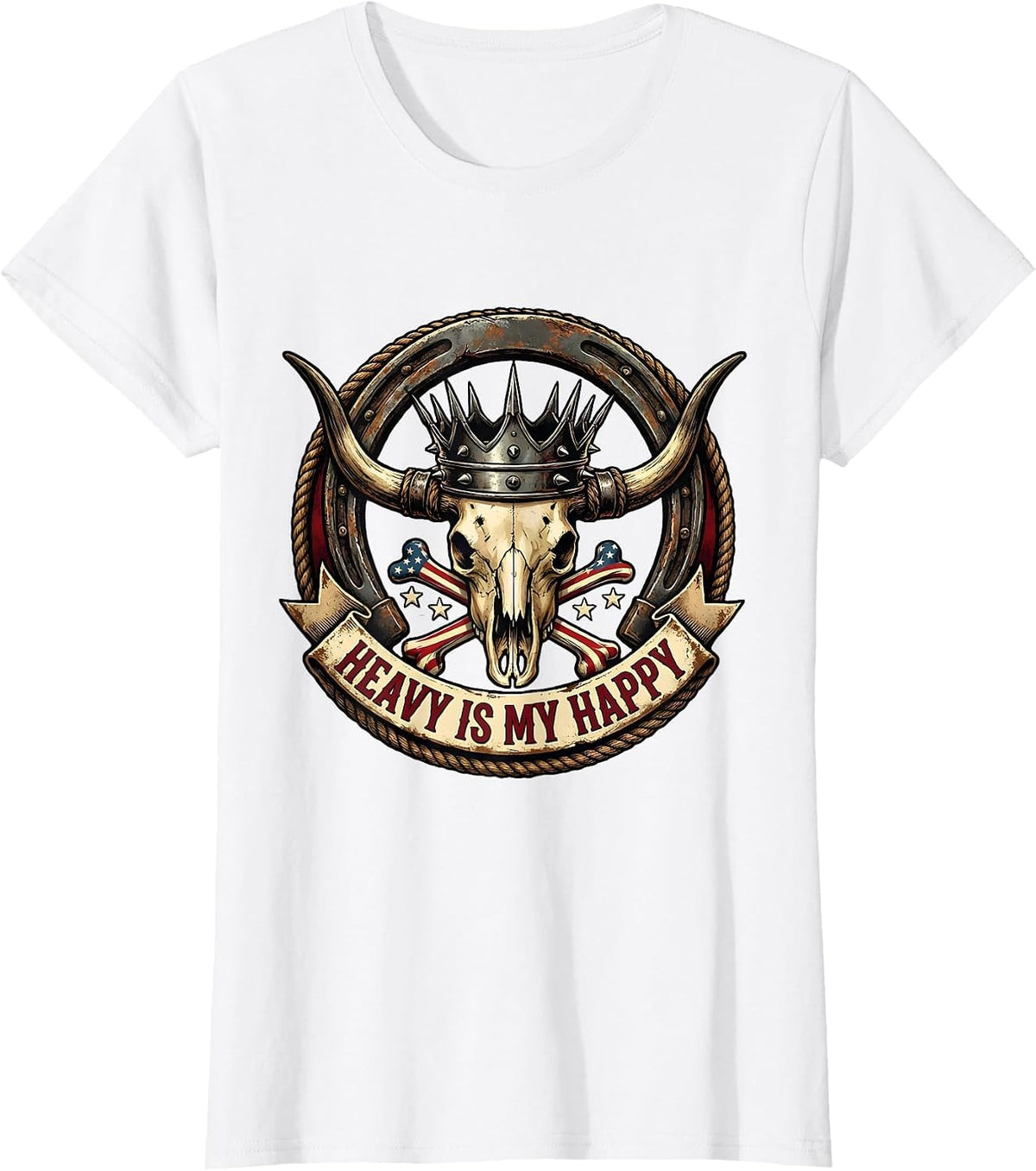 Women's Heavy Is My Happy Heavy Metal Music Design T-Shirt - White