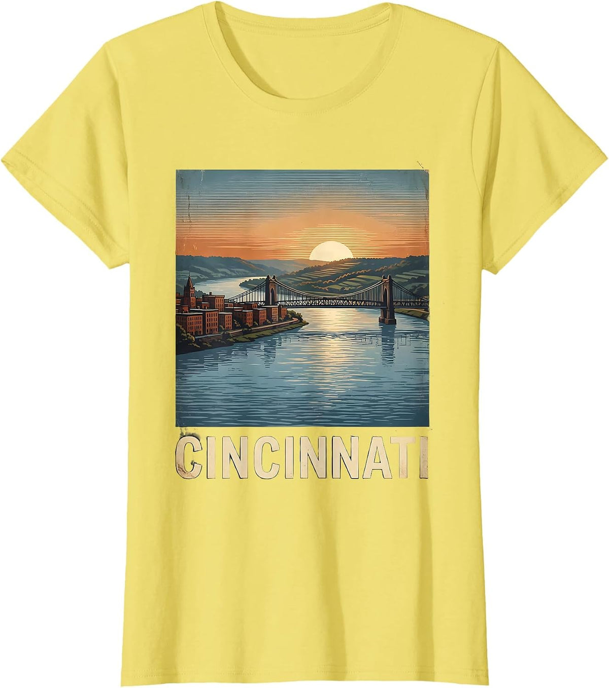 Cincinnati Vintage Retro City Pride T-Shirt - Lemon Yellow