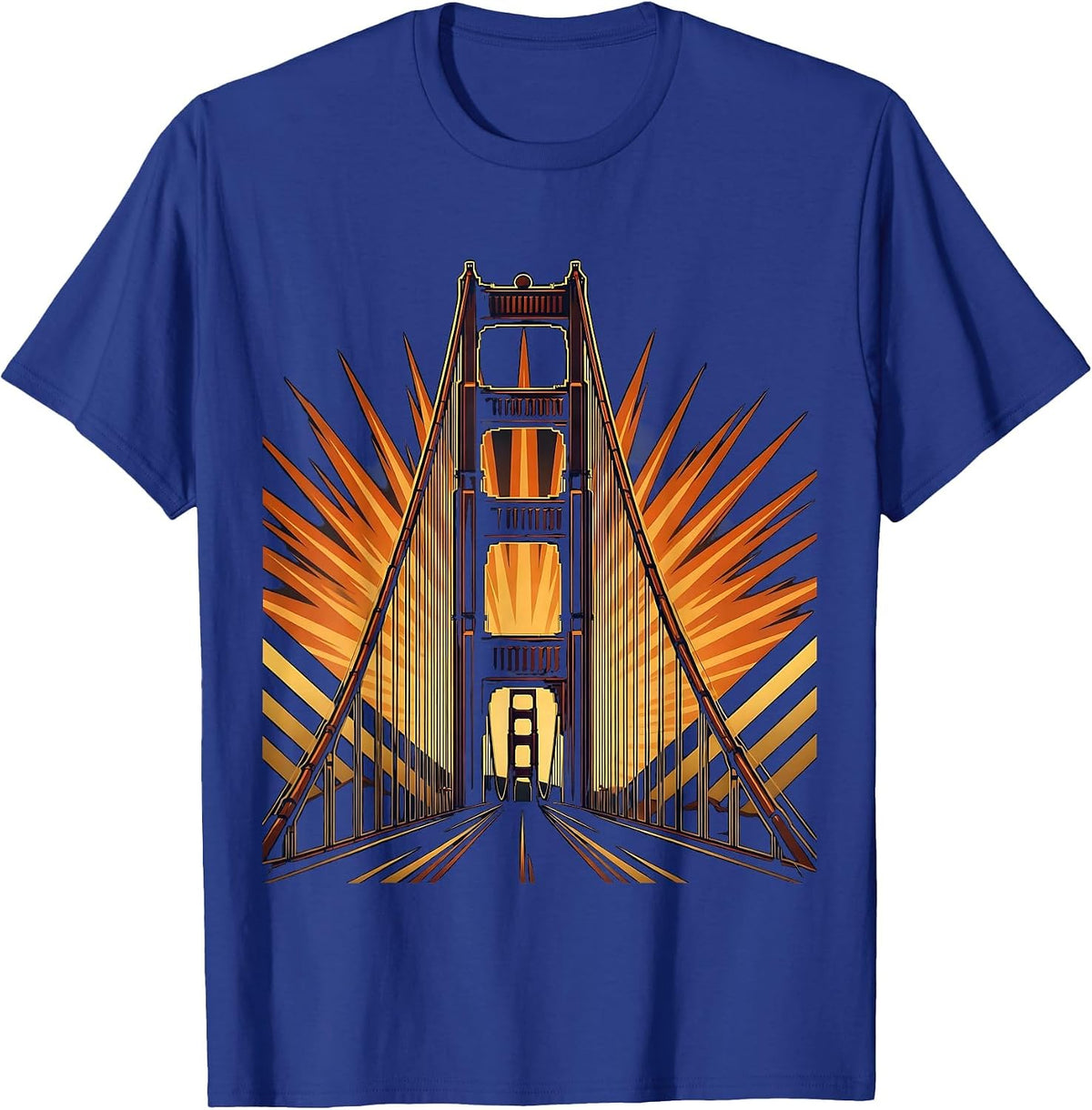 Golden Gate Bridge Dusk Illustration American Icon T-Shirt - Royal Blue