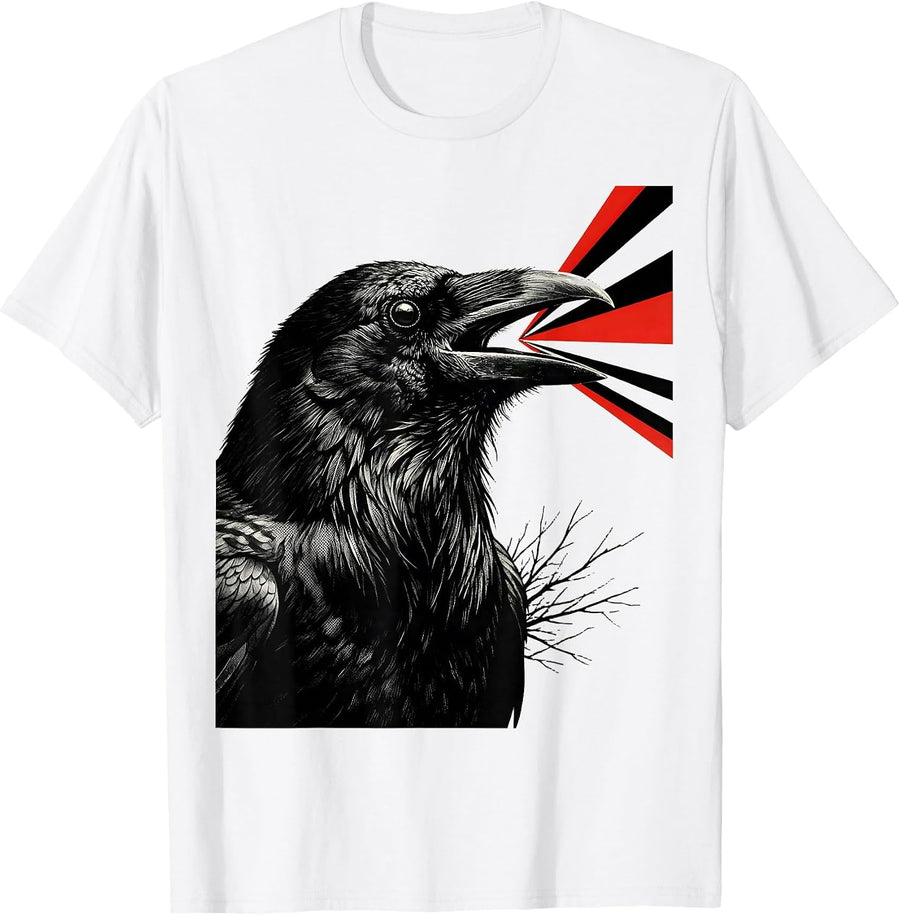Men's Oversized Crow Head New Wave Gothic Humor Bird Lover T-Shirt - White