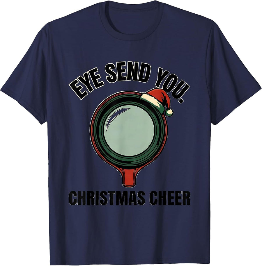 Eye Send You Christmas Cheer Funny Optometrist Eye Doctor T-Shirt - Navy Blue