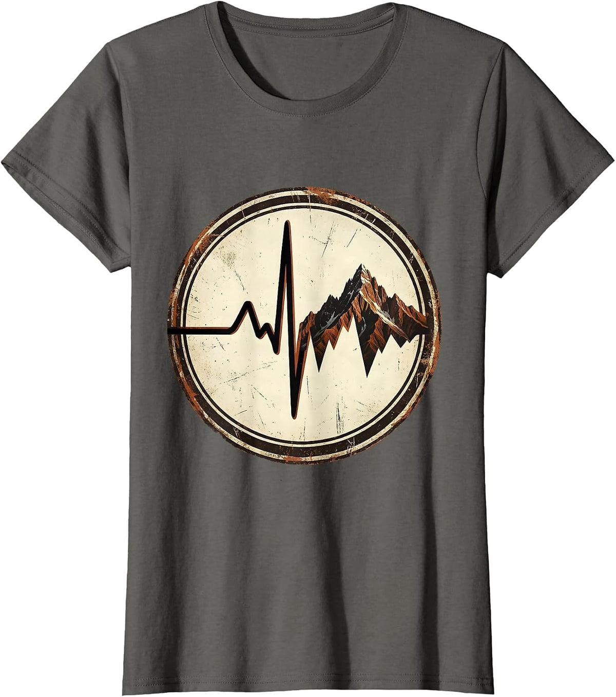 Women's EMT Heartbeat Mountain Range Graphic T-Shirt - Asphalt Grey