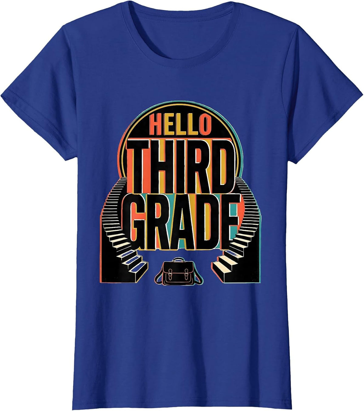 Women's Hello Third Grade Playful Whimsical Kids Teacher Back T-Shirt - Royal Blue