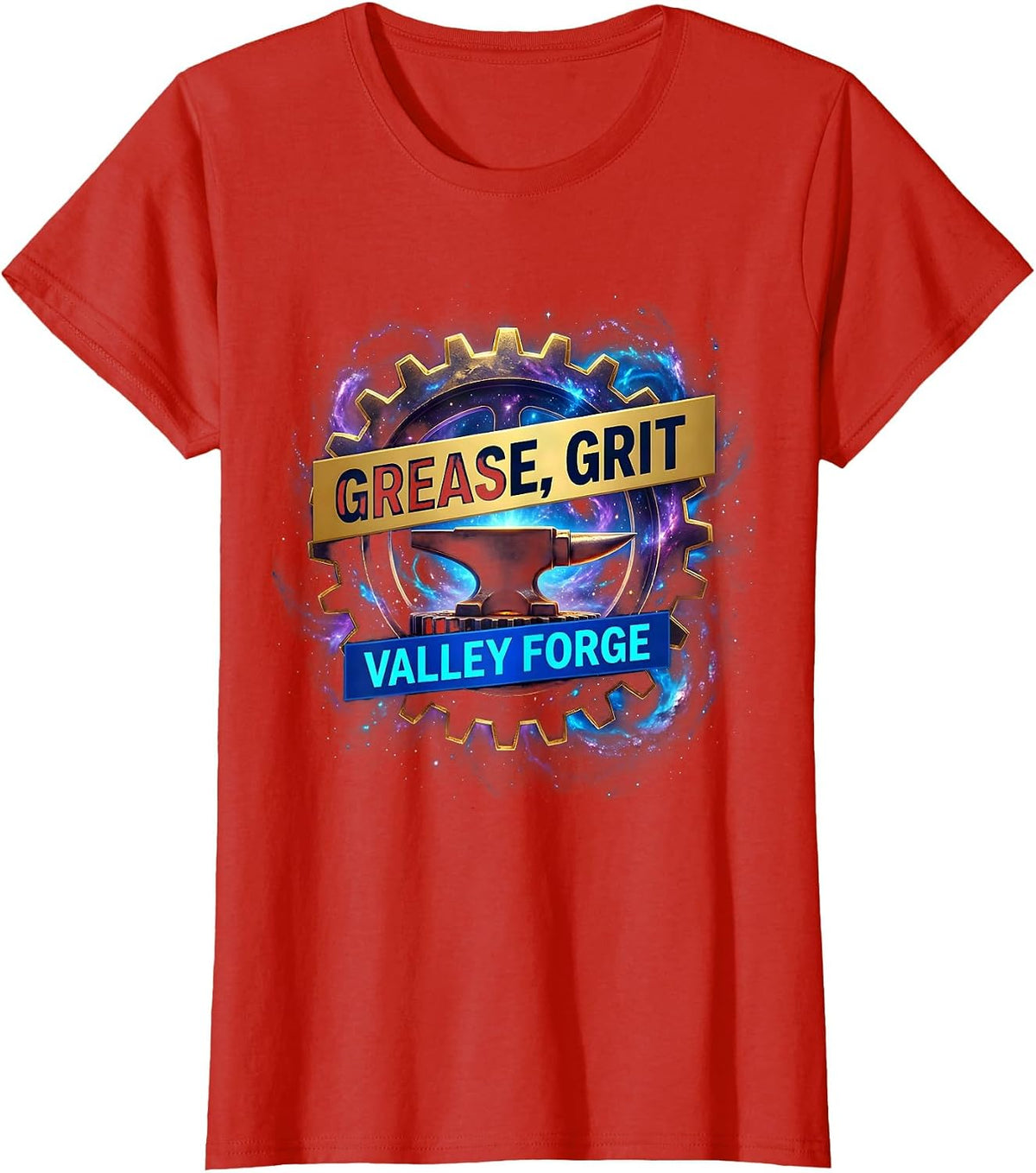 Women's Grease Grit Valley Forge Automotive Design T-Shirt - Red