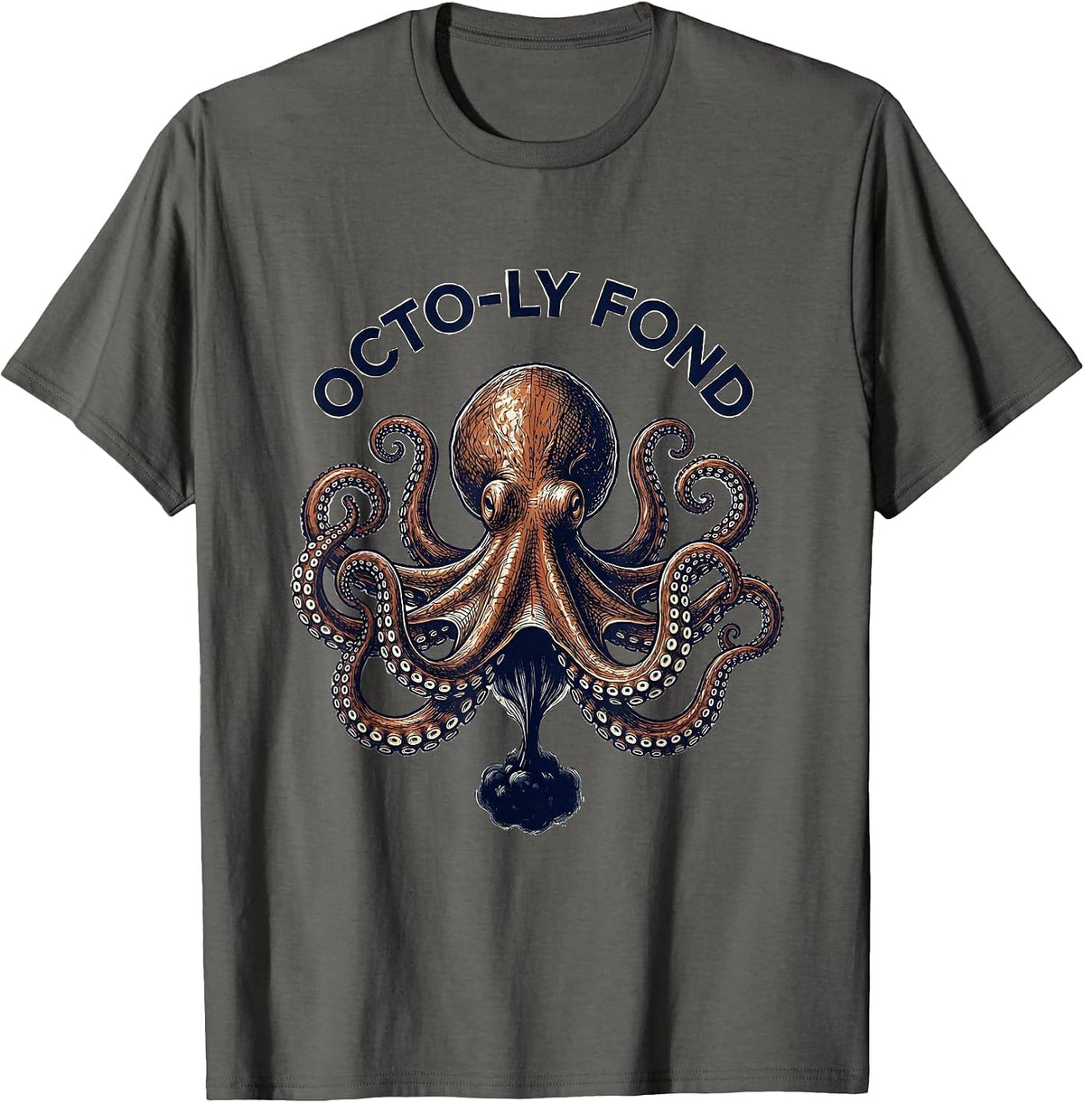 Men's octo-ly fond Vintage Octopus Ocean Wildlife Whimsical Humor T-Shirt - Asphalt Grey