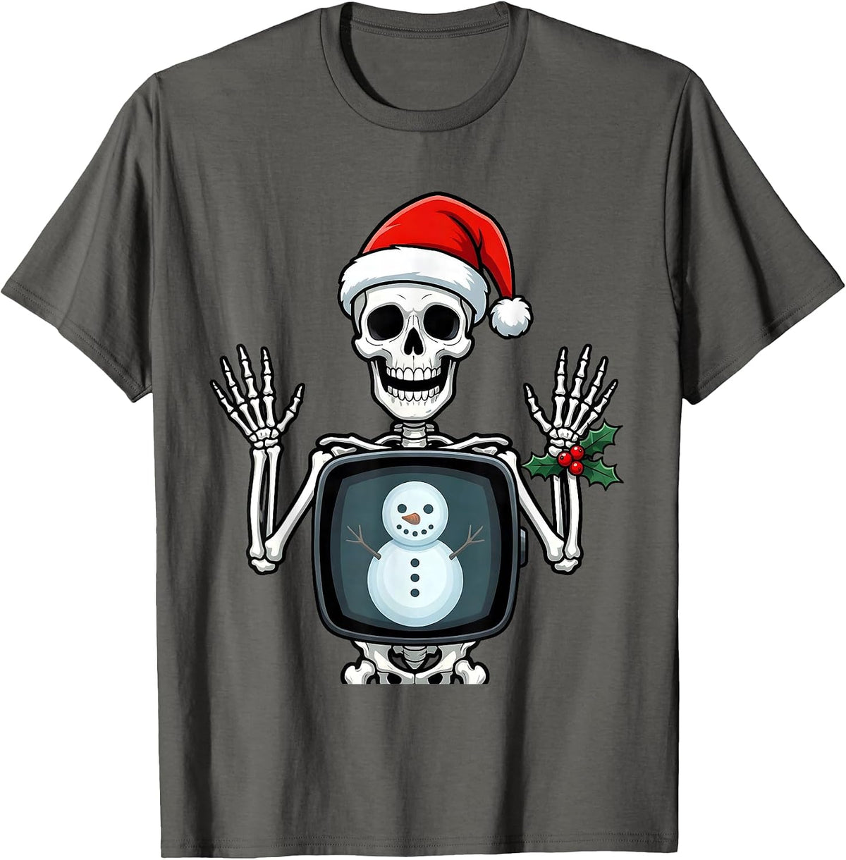 Men's Grinning Skeleton Santa Hat Radiology Tech Christmas Pun T-Shirt - Asphalt Grey