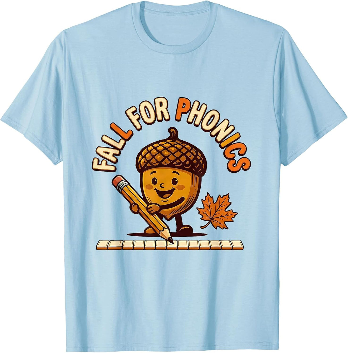 Men's Fall For Phonics Retro Teacher Fall Classroom Wear T-Shirt - Baby Blue