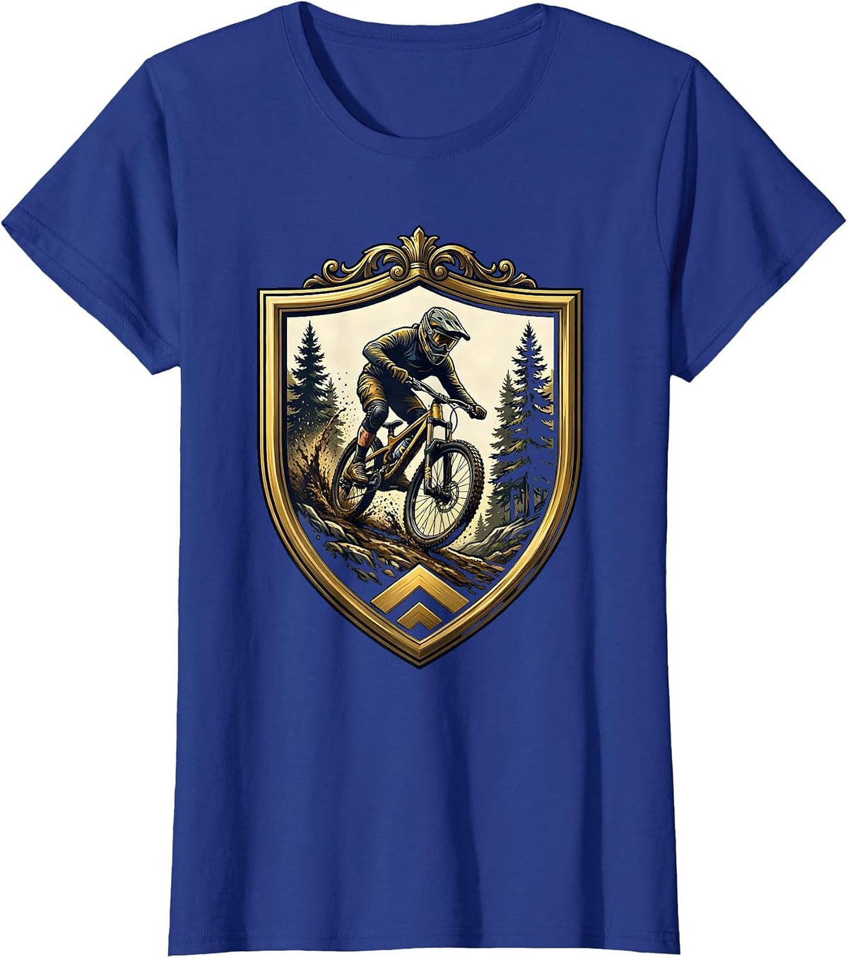 Women's Downhill Mountain Biker Muddy Forest Trail Graphic T-Shirt - Royal Blue