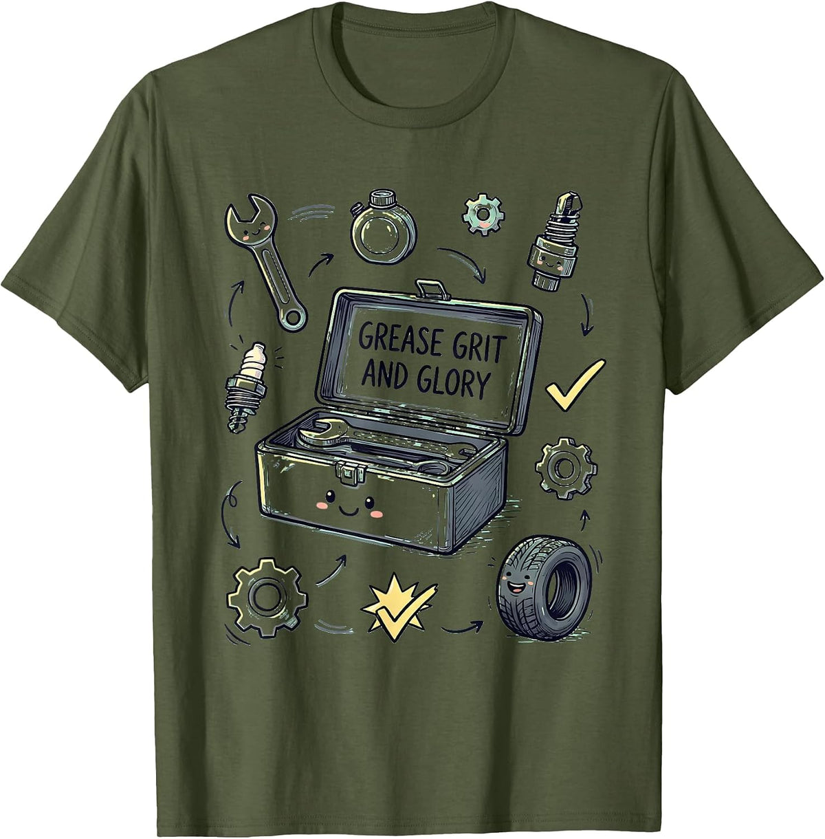 Valley Forge Automotive Grease Grit and Glory Design T-Shirt - Olive Green
