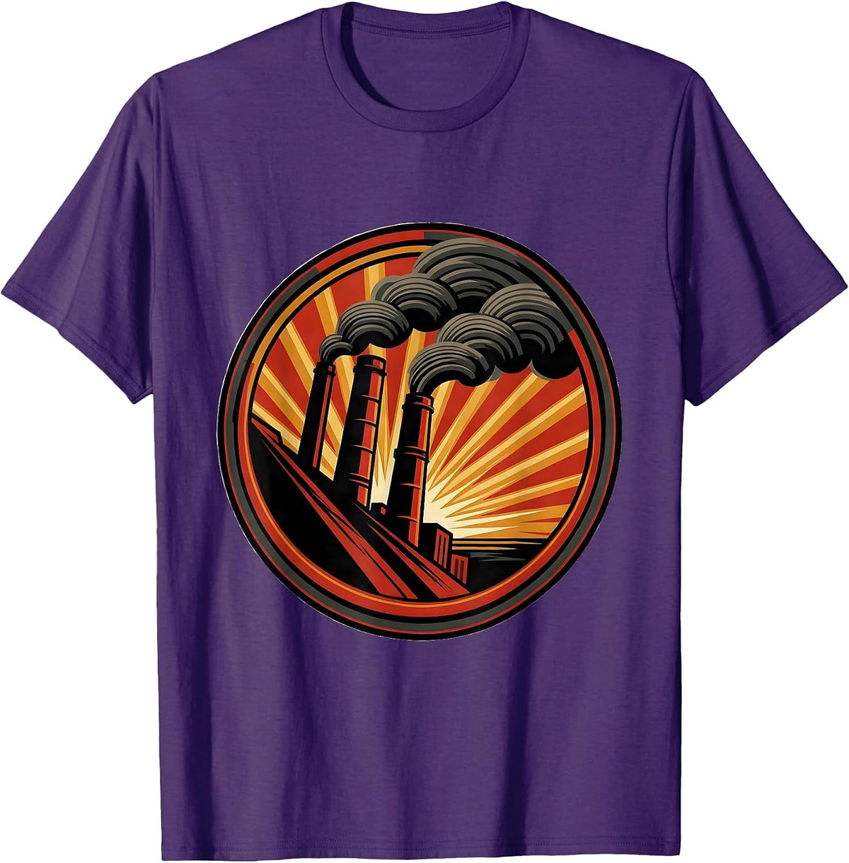 Factory Smokestack Fiery Sunset Labor Day Design T-Shirt - Purple
