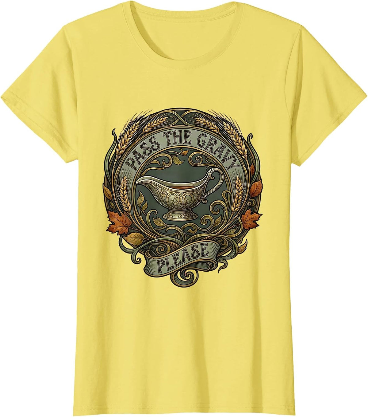 Women's Pass the Gravy Please Thanksgiving Design T-Shirt - Lemon Yellow