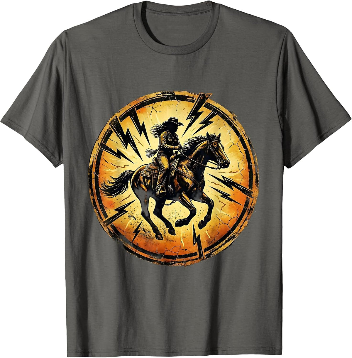 Men's Cowgirl Riding Bareback Through Lightning Storm T-Shirt - Asphalt Grey